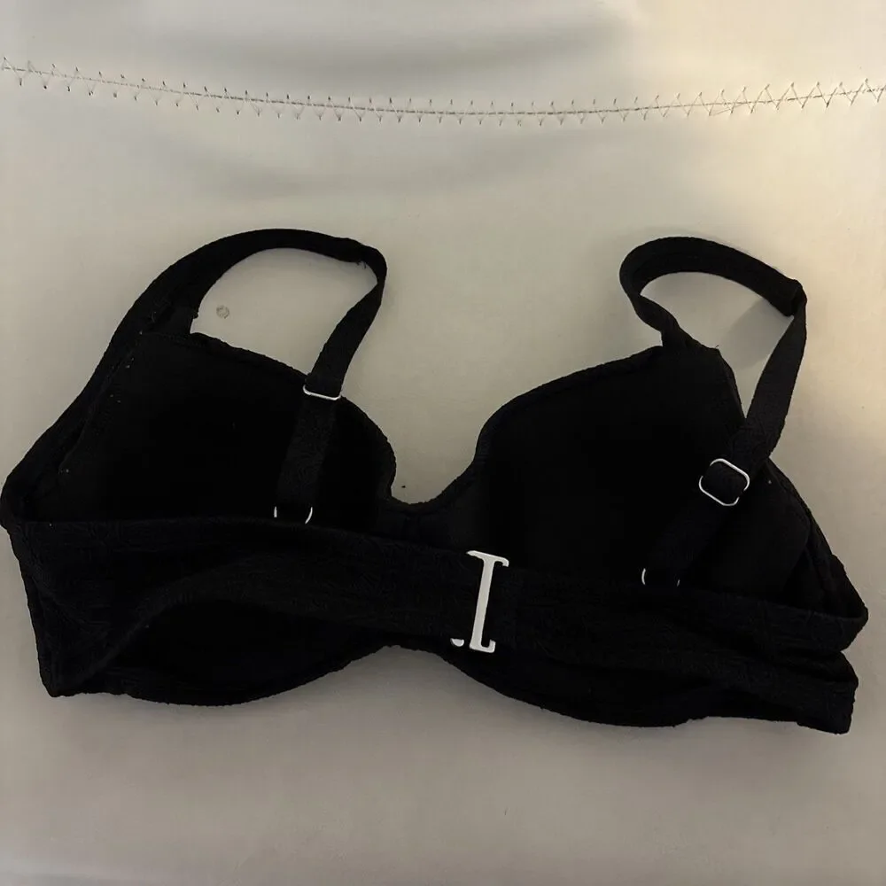 Lands End Black Paisley Textured Twist Underwire Bikini Top Women's Size 4 Swim